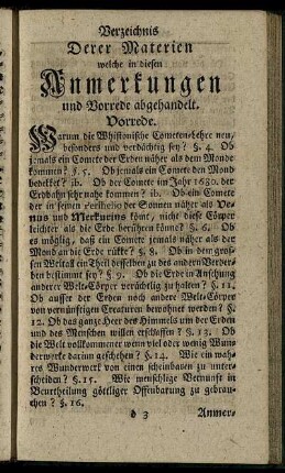 Verzeichnis Derer Materien welche in diesen Anmerkungen und Vorrede abgehandelt.