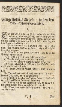 Einige nöthige Regeln, so bey den Bibel-Lesen zu beobachten