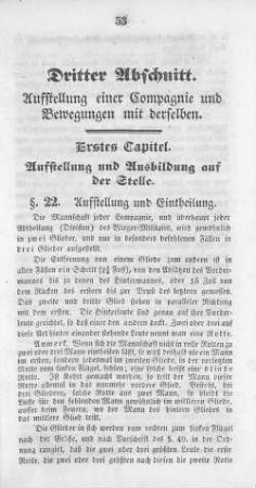 Dritter Abschnitt. Aufstellung einer Compagnie und Bewegungen mit derselben.