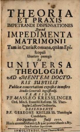 Theoria Et Praxis Impetrandi Dispensationes Quoad Impedimenta Matrimonii Tam In Curia Romana quàm Episcopali