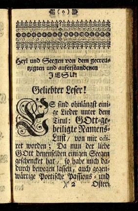 Heyl und Seegen von dem gecreuzigten und auferstandenen Jesu!