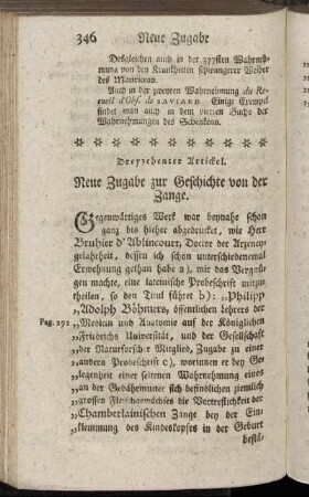 Dreyzehenter Artickel. Neue Zugabe zur Geschichte von der Zange.