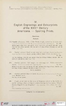 IV. English Engravings and Colourprints of the XVIIIth Century - Americana - Sporting Prints (Nr. 392 -495)