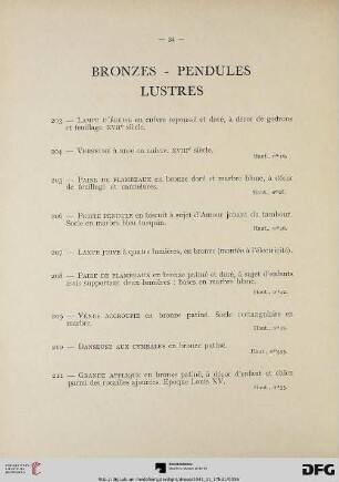 Bronzes – Pendules – Lustres (Nr. 203-226)