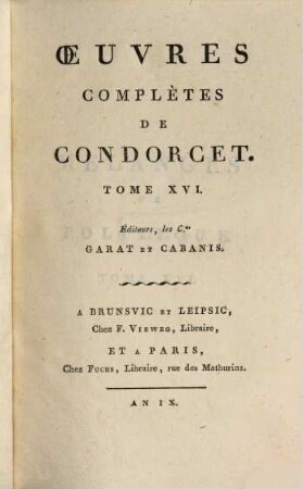 Oeuvres complètes de Condorcet, 16