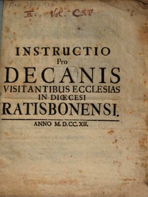 Instructio pro Decanis visitantibus ecclesias in dioecesi Ratisbonensi