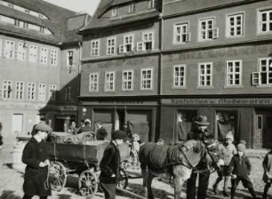 Wochenmarkt auf dem Fleischmarkt in Bautzen, Lastfuhrwerk : Bautzen, Fleischmarkt, Lastfuhrwerk