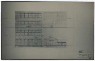Grundschule Reinickendorf (heute: Reineke-Fuchs-Schule), Berlin-Reinickendorf: Bestandszeichnung. Turnhalle: Ansichten, Schnitte 1:100