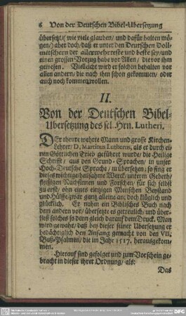 II. Von der Deutschen Bibel-Ubersetzung des sel. Hrn. Lutheri