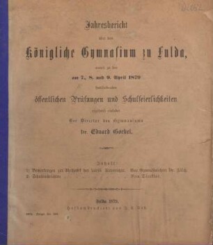 1879: Jahresbericht über das Königliche Gymnasium zu Fulda