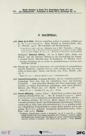 V. Nachtrag (Nr. 2486-2491)