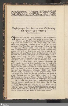 Beziehungen der Herren von Schönburg zur Stadt Waldenburg