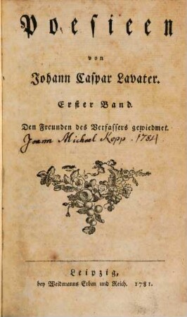 Poesieen : den Freunden des Verfassers gewiedmet, 1