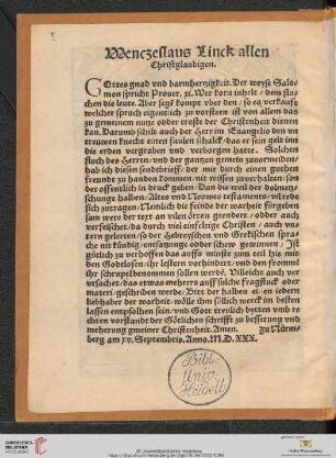 Wenczeslaus Linck allen Christgläubigen