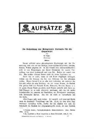 Die Bedeutung der Metaphysik Herbarts für die Gegenwart : (Fortsetzung)