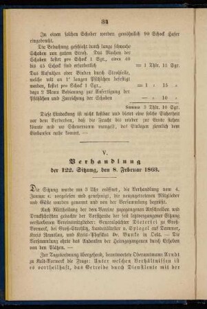 V. Verhandlung der 122. Sitzung, den 8. Feburar 1863