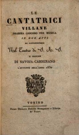Le cantatrici villane : Dramma giocoso per musica in 2 atti
