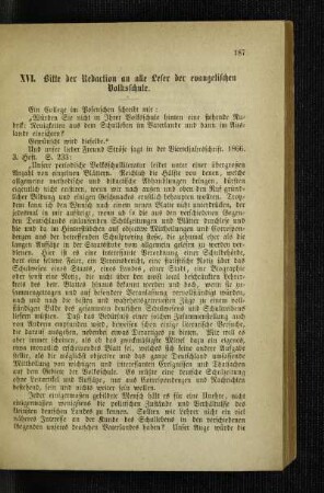 Bitte der Redaction an alle Leser der evangelischen Volksschule