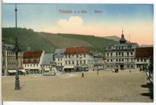 Tetschen. Markt mit Elbebrunnen (1907; Rudolf Weyr) und Hotel Stadt Prag