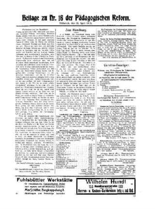 [Umschau] : (Fortsetzung aus dem Hauptblatt) ; Beilage zu Nr. 16 der Pädagogischen Reform