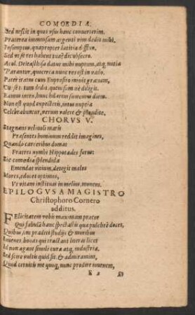 Epilogus Magistro Christophoro Cornero additus.