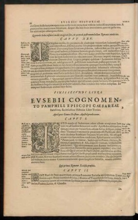 Eusebii ... Ecclesiasticae Historiae Liber Tertius.