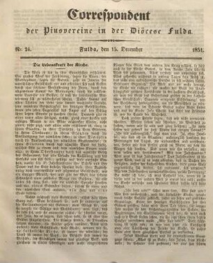 Nr. 24. Fulda, den 15. December 1851.