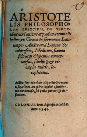 De virtutibus vere aureus libellus