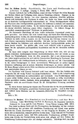 588, Ziehen. Psychiatrie, für Ärzte und Studierende bearbeitet. 1908