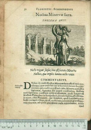 Noctua Minervæ sacra. Emblema XVIII.