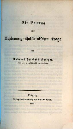 Ein Beitrag zur schleswig-holsteinischen Frage
