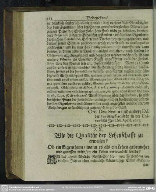 XX. [Bedencken, In Materia Feudali]