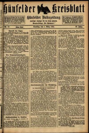 Erste Ausgabe vom Samstag, den 01. März 1924.