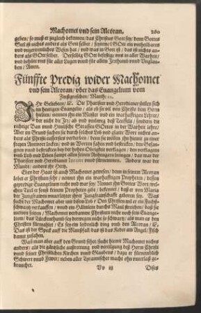 Fünffte Predig wider Machomet und sein Alcoran ...