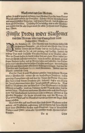 Fünffte Predig wider Machomet und sein Alcoran ...