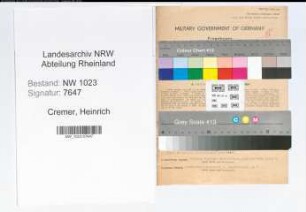 Entnazifizierung Heinrich Cremer , geb. 01.01.1900 (Hilfsarbeiter)