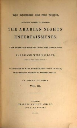 The thousand and one nights : commonly called, in England, the Arabian nights' entertainments ; in three volumes, 3