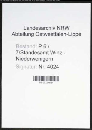 Heiratsregister Standesamt Winz - Niederwengern