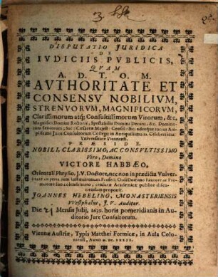 Disputatio Iuridica De Ivdiciis Pvblicis