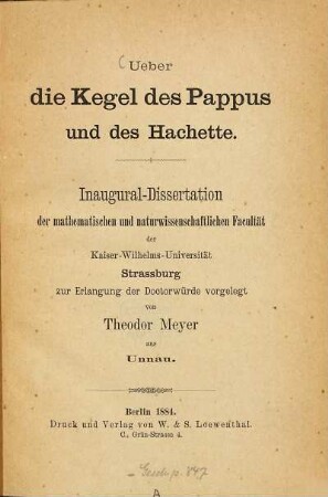 Über die Kegel des Pappus und des Hachette