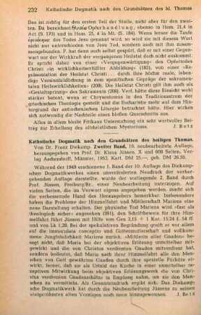 232 [Rezension] Diekamp, Franz, Katholische Dogmatik