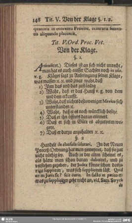 Tit. V. Ord. Proc. Vet. Von der Klage
