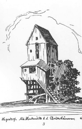 Cunewalde-Weigsdorf-Köblitz. Windmühle, Zeichnung von Schorisch, Zittau, Repro