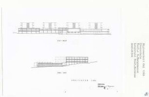 Oberschule (Diplomarbeit bei Bernhard Hermkes): Ansicht von Südwesten und Südosten 1:200
