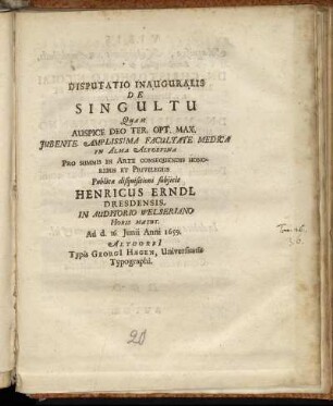 Disputatio Inauguralis De Singultu