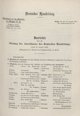 51. Jahrg. Nr. 16., ... den 12. August 1911