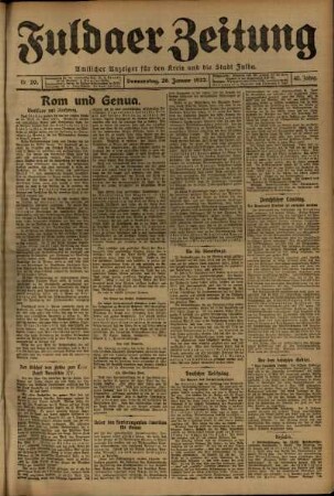 Erste Ausgabe vom Donnerstag, den 26. Januar 1922.