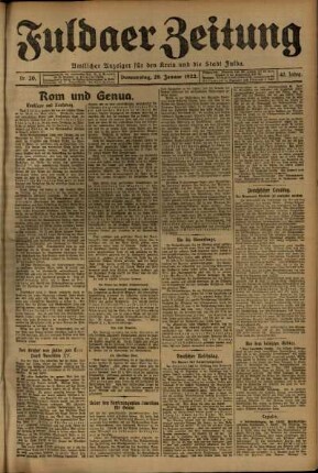 Erste Ausgabe vom Donnerstag, den 26. Januar 1922.