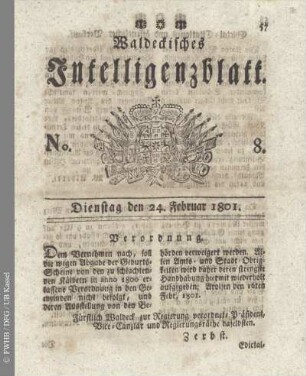 No. 8, Dienstag den 24. Februar 1801