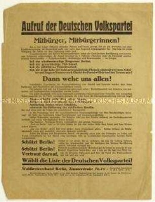 Aufruf der Deutschen Volkspartei zur Berliner Stadtverordnetenwahl 1920